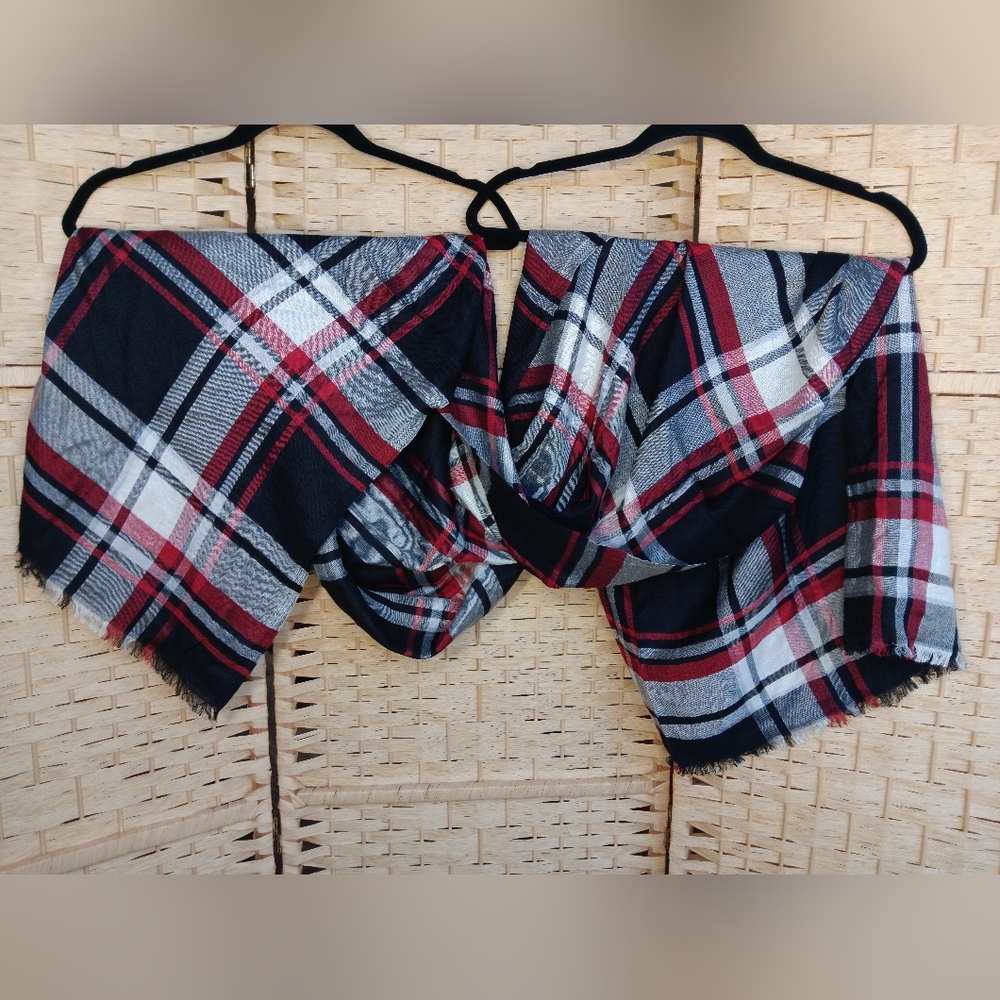 Talbots Rayon Plaid Scarf Red Black Red